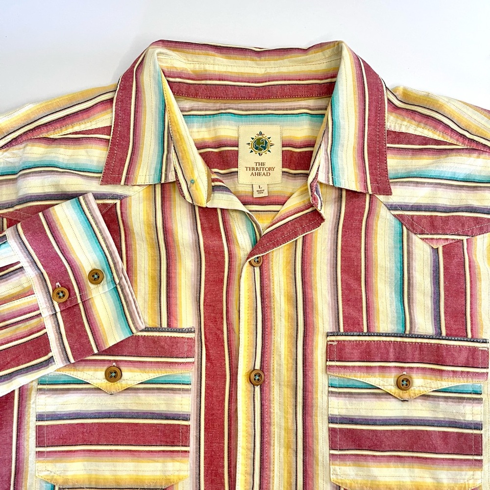 Vintage The Territory Ahead Long Sleeve Shirt Mens L Striped Aztec Southwestern